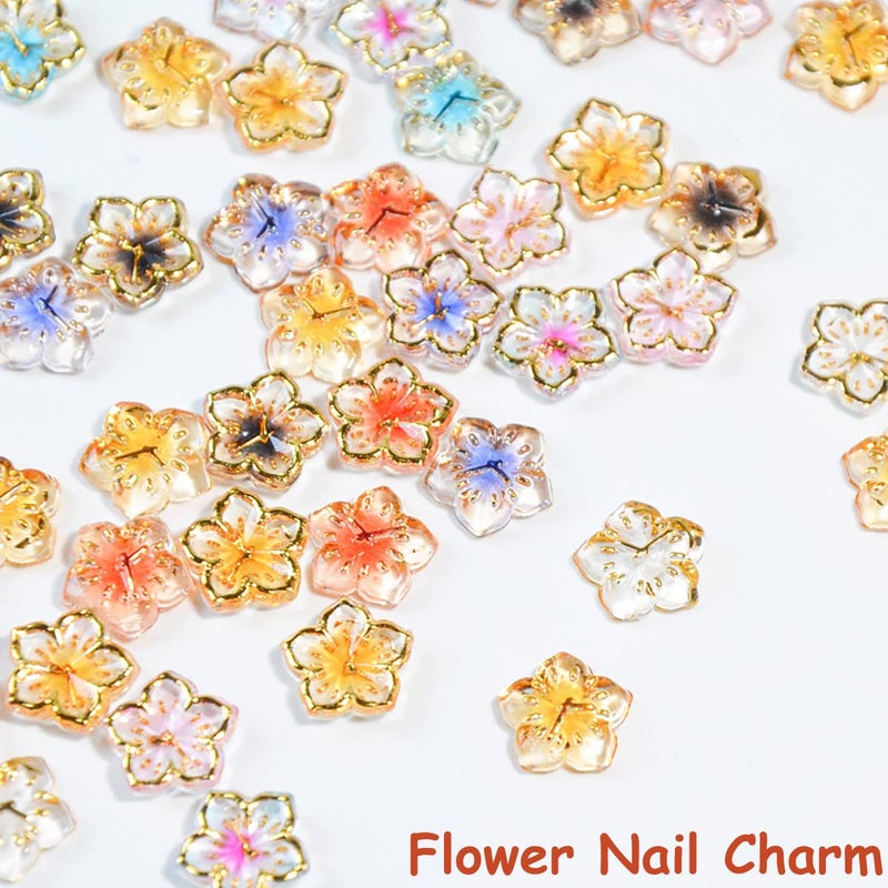 KRTBKR 80Pcs Flower Nail Charms Colorful Flower Nail Rhinestone 3D Gradient Smudge Cherry Blossoms Resin Nail Jewels Nail Gems Summer Nail Charm Nail Art Supplies for Women Acrylic Manicure Charms Kits DIY - Image 3